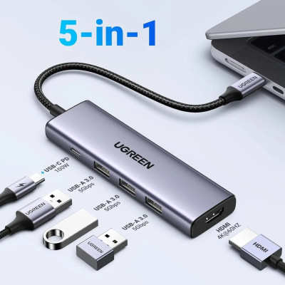 USB-хаб UGREEN CM511 USB-C To HDMI+3*USB 3.0 A+PD Power Converter (UGR-15597)