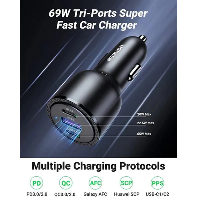 Автомобільний зарядний пристрій UGREEN CD239 Car Charger 69W Max (Black) (UGR-20467) (UGR-20467)