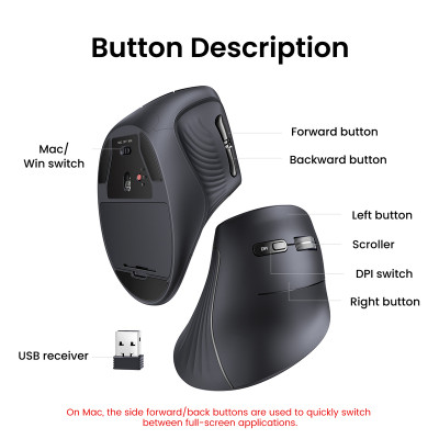 Маніпулятор миша бездротова UGREEN MU008 Multi-mode Vertical Mouse Black (UGR-25444) Маніпулятор миша бездротова UGREEN MU008 Multi-mode Vertical Mouse Black (UGR-25444)