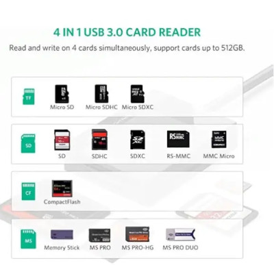 Картрідер UGREEN CR125 USB 3.0 All-in-One Card Reader 50cm(UGR-30333) (UGR-30333) Картрідер UGREEN CR125 USB 3.0 All-in-One Card Reader 50cm(UGR-30333) (UGR-30333)