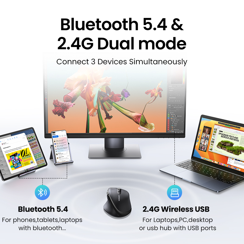 Маніпулятор миша бездротова UGREEN M751 Multi-mode Wireless Mouse Black (UGR-45792)