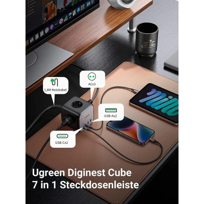 Мережевий зарядний пристрій UGREEN CD268 65W DigiNest Cube (2C2A) (UGR-60113) (UGR-60113)