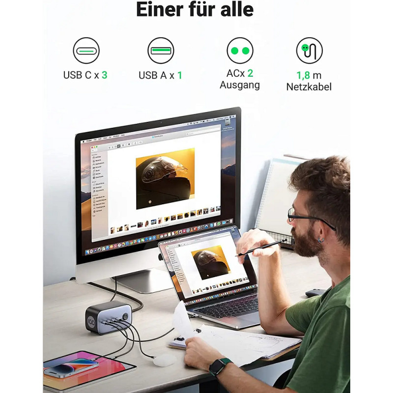 Мережевий зарядний пристрій UGREEN CD270 100W DigiNest Pro (3C1A) (UGR-60167) (UGR-60167)