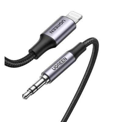 Аудіокабель UGREEN US315 Lightning to 3.5mm Aux Cable Aluminum Shell with Braided 1m (Black)(UGR-70509) (UGR-70509)