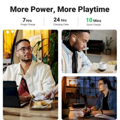 Бездротові навушники UGREEN WS106 HiTune T3 Active Noise-Cancelling Wireless Earbuds,IPX5, White(UGR-90206) (UGR-90206)