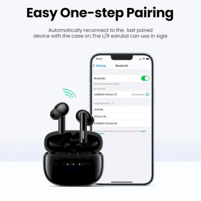 Бездротові навушники UGREEN WS106 HiTune T3 Active Noise-Cancelling Wireless Earbuds, IPX5, Black (UGR-90401) (UGR-90401)