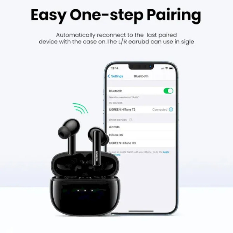 Бездротові навушники UGREEN WS106 HiTune T3 Active Noise-Cancelling Wireless Earbuds, IPX5, Black (UGR-90401) (UGR-90401)