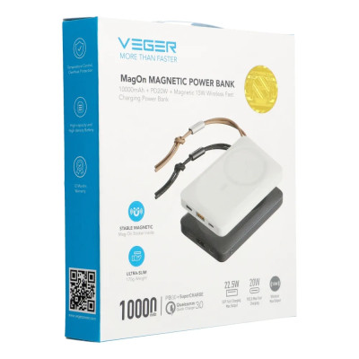 Зовнішній акумулятор VEGER MagOn Wireless Power Bank 10000mAh Black (VG-W1151-B) Зовнішній акумулятор VEGER MagOn Wireless Power Bank 10000mAh Black (VG-W1151-B)