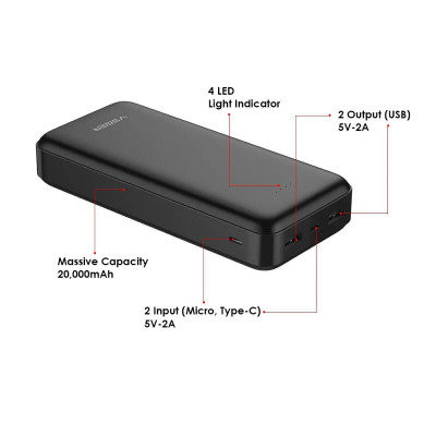 Зовнішній акумулятор VEGER 20000 mAh 2A A20 (W2015) black (VG-W2015) Зовнішній акумулятор VEGER 20000 mAh 2A A20 (W2015) black (VG-W2015)