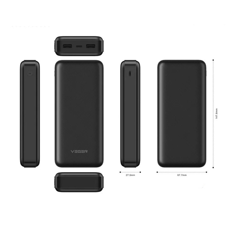 Зовнішній акумулятор VEGER 20000 mAh 2A A20 (W2015) black (VG-W2015)