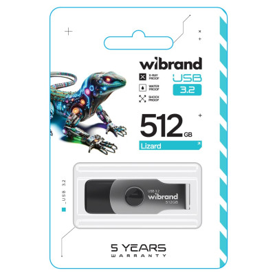 Флеш-накопичувач Wibrand USB 3.2 Gen1 Lizard 512GB Black (WI3.2/LI512P9B) Флеш-накопичувач Wibrand USB 3.2 Gen1 Lizard 512GB Black (WI3.2/LI512P9B)