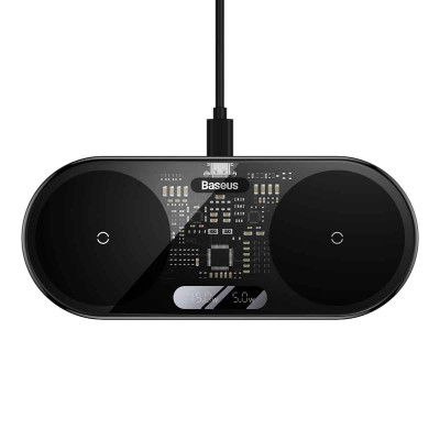 Бездротовий мультизарядний пристрій Baseus Digital LED Display 2in1 Wireless Charger 20W Black Universal version (WXSX010101)