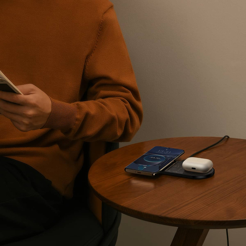 Бездротовий мультизарядний пристрій Baseus Digital LED Display 2in1 Wireless Charger 20W Black Universal version (WXSX010101)