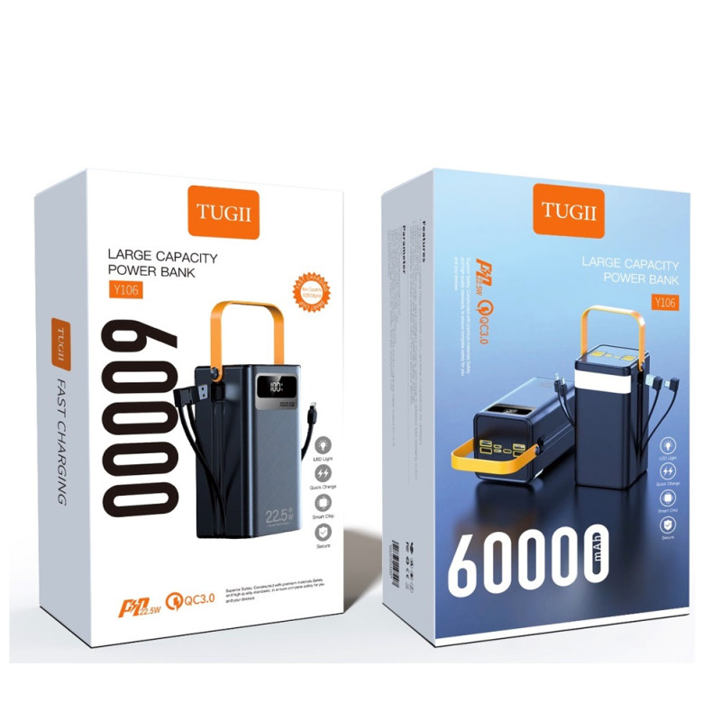 Зовнішній акумулятор WUW TUGII-Y106 （PD22.5W quick charge) 60000mAh Black (Y106)