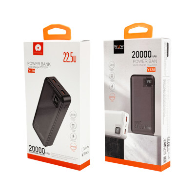 Зовнішній акумулятор WUW Y138 (PD22.5W quick charge) 20000mAh Black (Y138) Зовнішній акумулятор WUW Y138 (PD22.5W quick charge) 20000mAh Black (Y138)