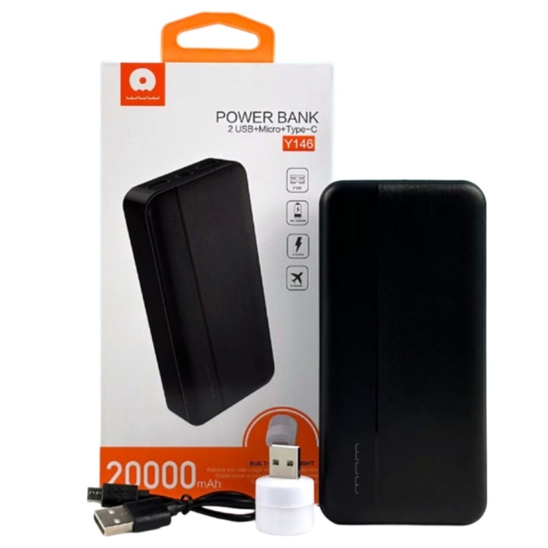 Зовнішній акумулятор WUW Y146  20000mAh + Led ліхтарик  Black (Y146)