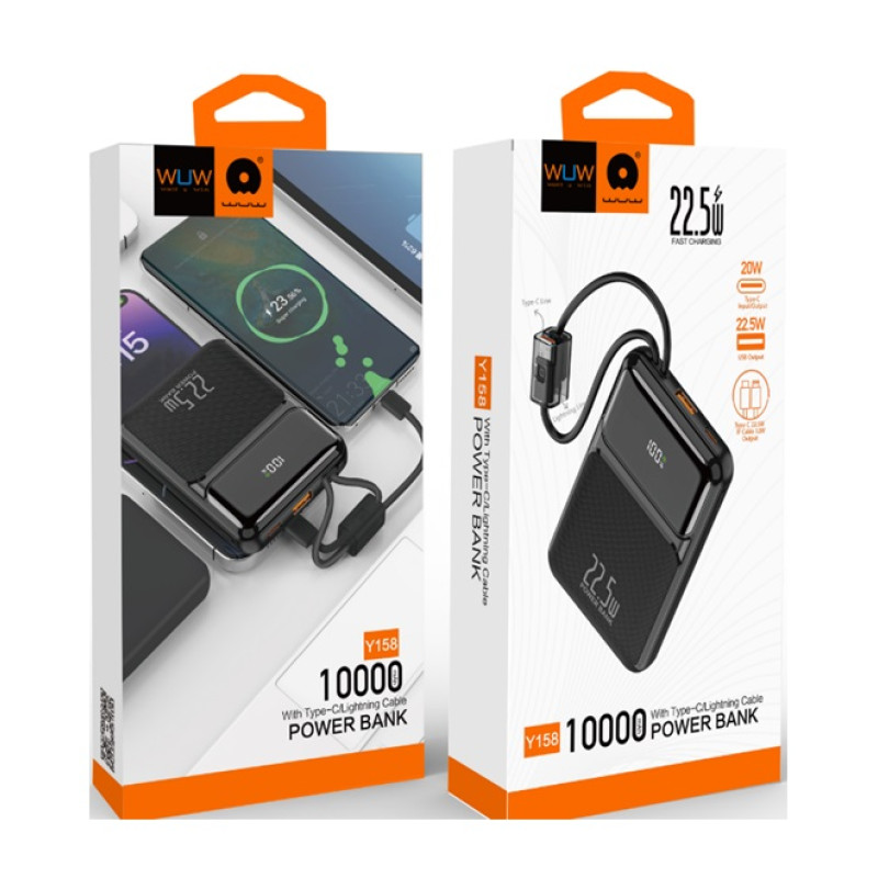 Зовнішній акумулятор WUW Y158 （PD22.5W quick charge) 10000mAh Black (Y158)