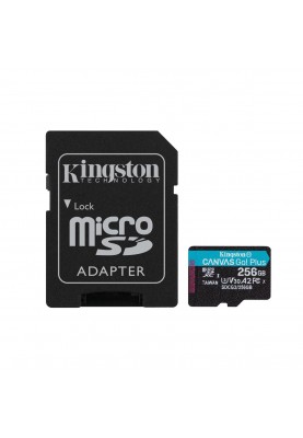 microSDXC (UHS-1 U3) Kingston Canvas Go Plus 256Gb class 10 A2 V30 (R170MB/s, W90MB/s) (adapter SD)