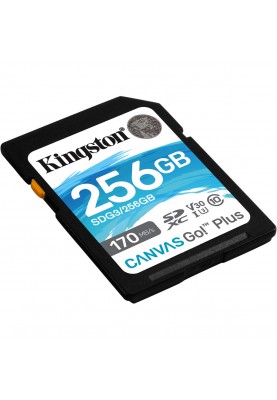 SDXC (UHS-1 U3) Kingston Canvas Go Plus 256Gb class 10 V30 (R170MB/s, W90MB/s)