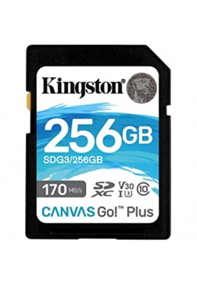 SDXC (UHS-1 U3) Kingston Canvas Go Plus 256Gb class 10 V30 (R170MB/s, W90MB/s)