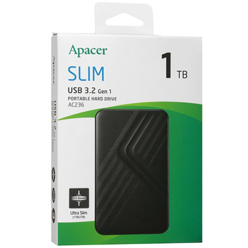 Зовнішній жорсткий диск PHD External 2.5'' Apacer USB 3.2 AC236 1Tb Black (color box)