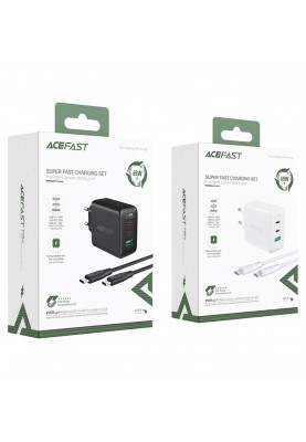 Мережевий зарядний пристрій ACEFAST A13 PD65W(USB-C+USB-C+USB-A) 3-port charger set Black