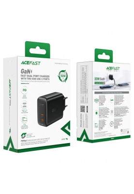 Мережевий зарядний пристрій ACEFAST A29 PD50W GaN (USB-C+USB-C) dual port charger Black