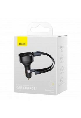 Автомобільний зарядний пристрій Baseus Enjoyment Retractable 2-in-1 Car Charger C+L 30W Black