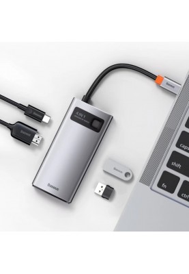 USB-Hub Baseus Metal Gleam Series 4-in-1 Multifunctional Type-C HUB Docking Station Gray（Type-C to HDMI*1+USB3.0*1+USB2.0*1+PD*1）