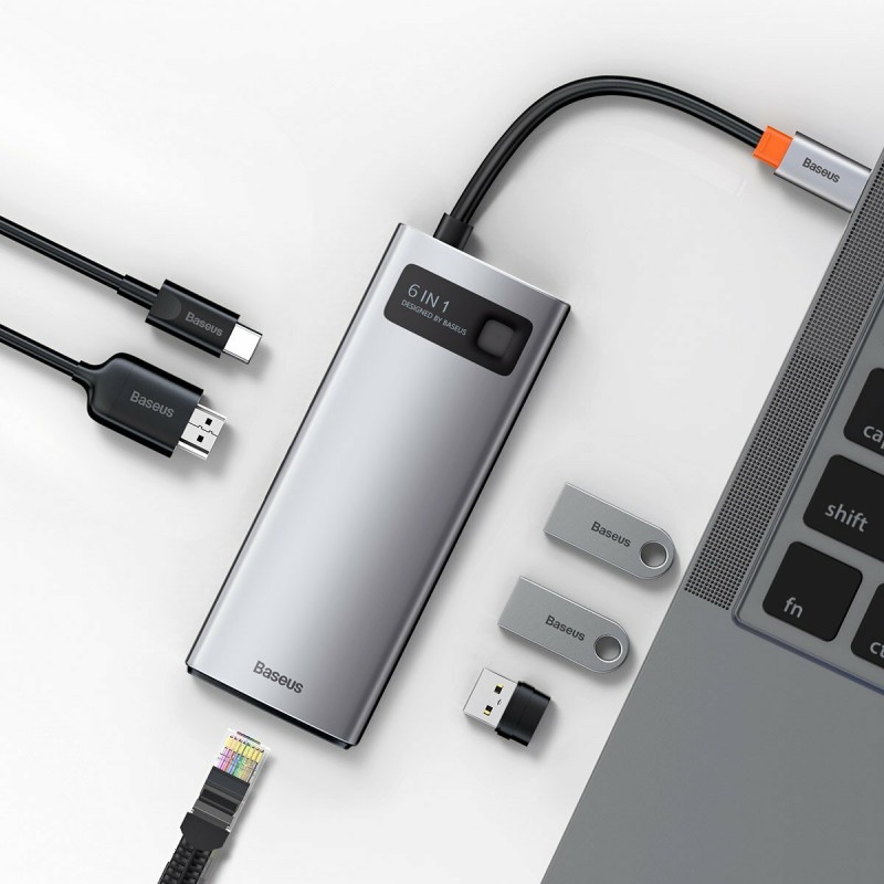 USB-Hub Baseus Metal Gleam Series 6-in-1 Multifunctional （Type-C to HDMI*1+USB3.0*3+PD*1+RJ45*1)