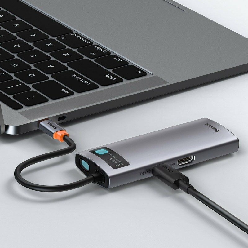 USB-Hub Baseus Metal Gleam Series 6-in-1 Multifunctional （Type-C to HDMI*1+USB3.0*3+PD*1+RJ45*1)