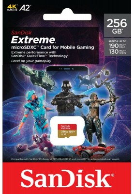 microSDXC (UHS-1 U3) SanDisk Extreme For Mobile Gaming A2 256Gb class 10 V30 (R190MB/s,W130MB/s)