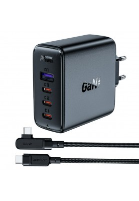 Мережевий зарядний пристрій ACEFAST A37 PD100W GaN (3*CUSB-C+USB-A) charger set Black
