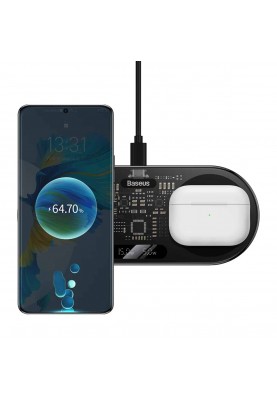 Бездротовий зарядний пристрій Baseus Digital LED Display 2in1 Wireless Charger 20W Black Universal version