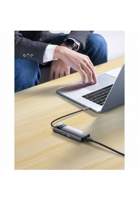 USB-HubBaseus Metal Gleam Series 4-in-1 Multifunctional Type-C HUB Docking Station Gray （Type-C to USB3.0*3+RJ45*1）