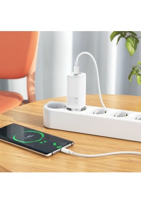 Мережевий зарядний пристрій HOCO N16 Scenery 65W three-port(2C1A) charger set(Type-C to Type-C) White