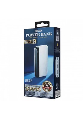 Зовнішній акумулятор REMAX Kiren Series PD20W+QC22.5W Fast Charging Power Bank  20000mAh RPP-180 White