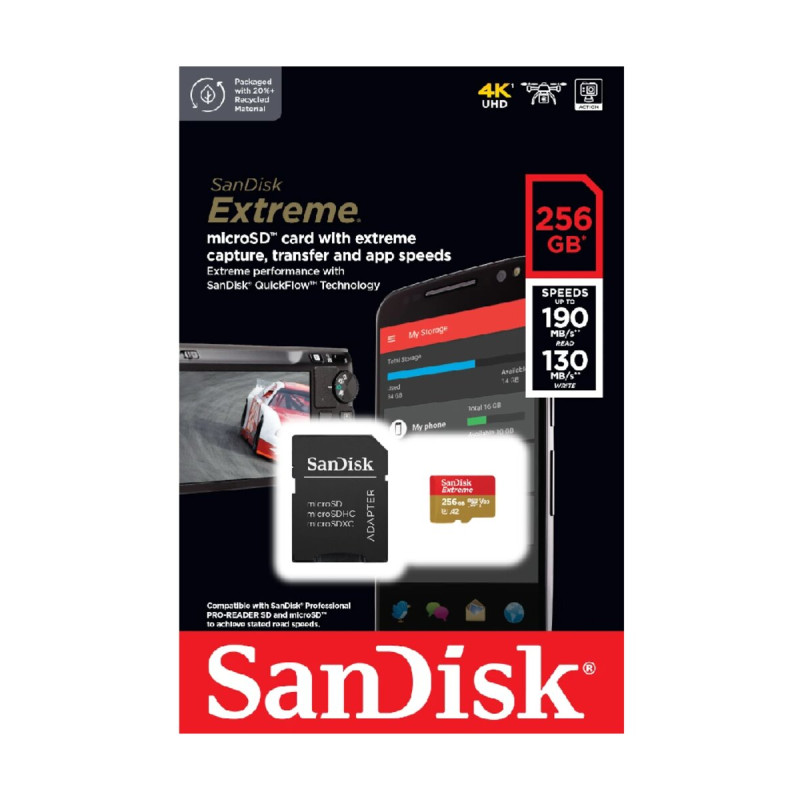 microSDXC (UHS-1 U3) SanDisk Extreme A2 256Gb class 10 V30 (R190MB/s,W130MB/s) (adapter SD)