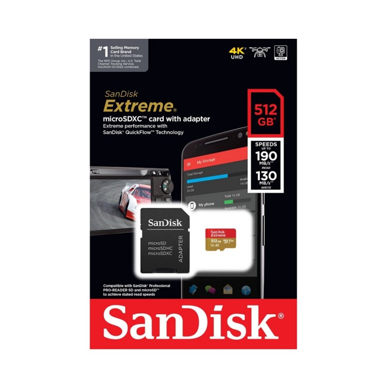 microSDXC (UHS-1 U3) SanDisk Extreme A2 512Gb class 10 V30 (R190MB/s,W130MB/s) (adapter SD)