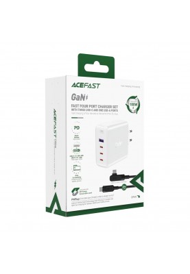 Мережевий зарядний пристрій ACEFAST A37 PD100W GaN (3*CUSB-C+USB-A) charger set White