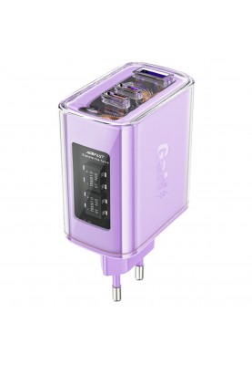 Мережевий зарядний пристрій ACEFAST A45 Sparkling series PD65W GaN (2*USB-C+USB-A) charger Purple alfalfa