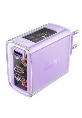 Мережевий зарядний пристрій ACEFAST A45 Sparkling series PD65W GaN (2*USB-C+USB-A) charger Purple alfalfa