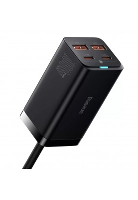 Мережевий зарядний пристрій Baseus GaN3 Pro Desktop Powerstrip AC+2U+2C 100W EU Black (With Mini White Cable Type-C to Type-C 100W(20V/5A) 1m Black）