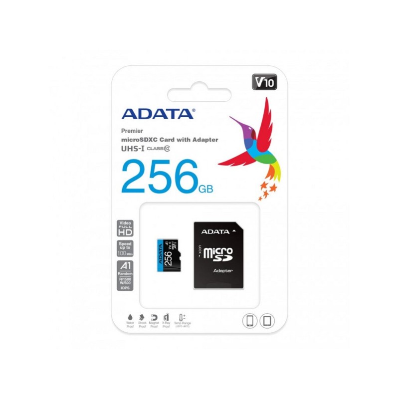 microSDXC (UHS-1) A-DATA Premier 256Gb Class 10 А1 (R-100Mb/s)  (adapter SD)