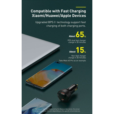 АЗП Baseus Superme Digital Display PPS Dual Quick Charger Car Charger Black