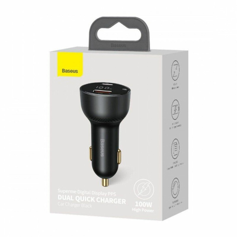 Автомобільний зарядний пристрій Baseus Superme Digital Display PPS Dual Quick Charger Car Charger 100 W Black