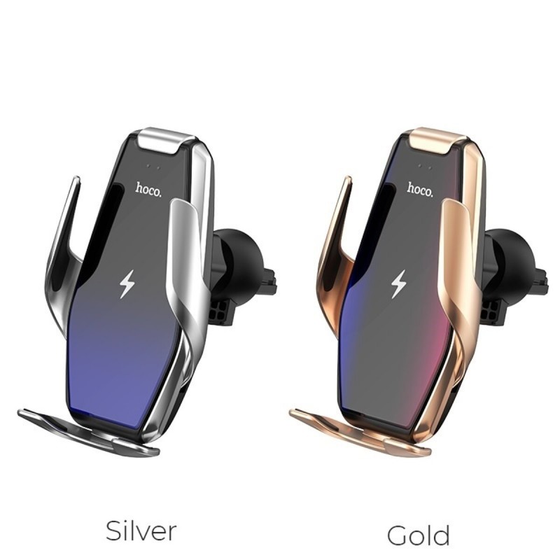 Тримач для мобільного з БЗП HOCO S14 Surpass automatic induction wireless charging car holder Silver