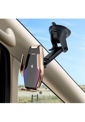 Тримач для мобільного HOCO S14 Surpass automatic induction wireless charging car holder Gold