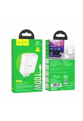 Мережевий зарядний пристрій HOCO N31 Leader PD100W four-port(3C1A) fast charger set(Type-C to Type-C) White