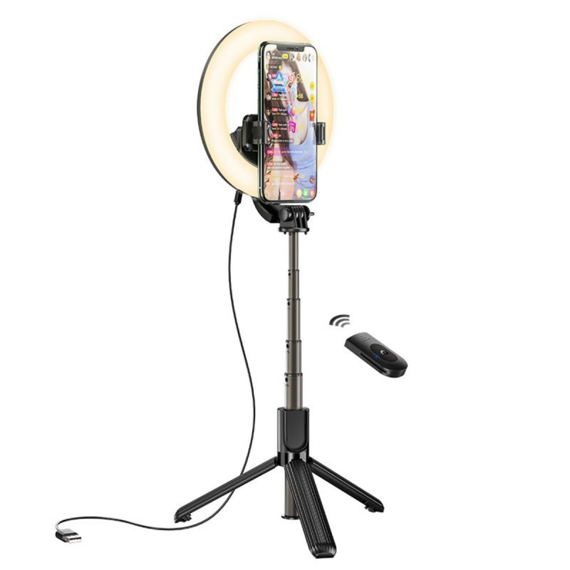 Кільцева лампа на штативі HOCO LV03 Plus Showfull fill light live broadcast holder Black